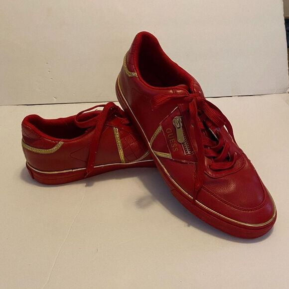 Guess Red and Gold Tennis Shoes Mens Size 11 - Picture 1 of 8